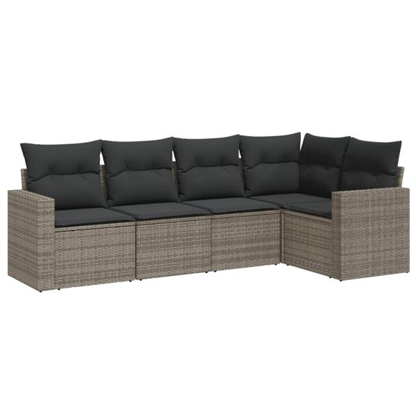 Grote foto vidaxl 5 delige loungeset met kussens poly rattan grijs tuin en terras tuinmeubelen