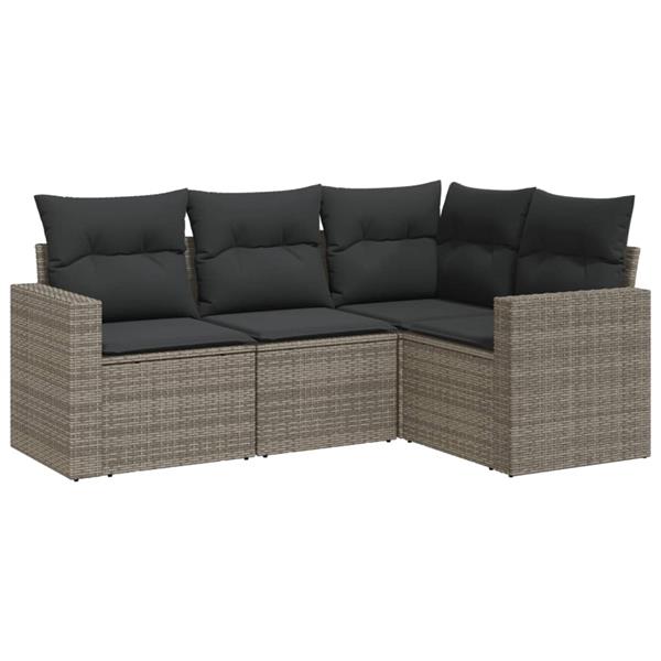 Grote foto vidaxl 4 delige loungeset met kussens poly rattan grijs tuin en terras tuinmeubelen