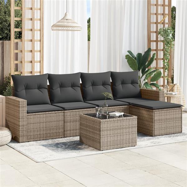 Grote foto vidaxl 6 delige loungeset met kussens poly rattan grijs tuin en terras tuinmeubelen