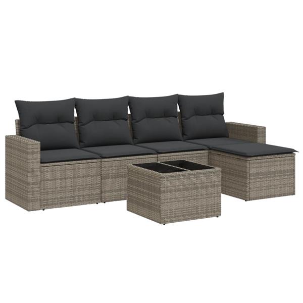 Grote foto vidaxl 6 delige loungeset met kussens poly rattan grijs tuin en terras tuinmeubelen