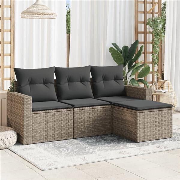 Grote foto vidaxl 4 delige loungeset met kussens poly rattan grijs tuin en terras tuinmeubelen