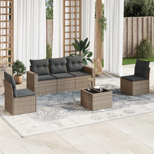 Grote foto vidaxl 6 delige loungeset met kussens poly rattan grijs tuin en terras tuinmeubelen