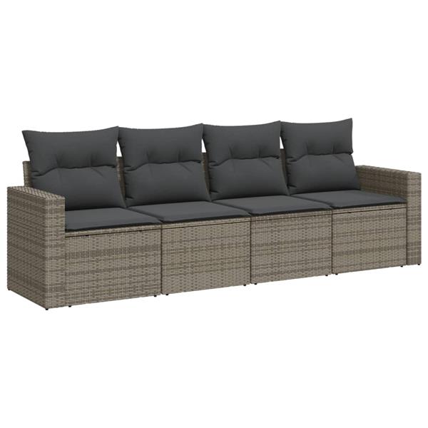 Grote foto vidaxl 4 delige loungeset met kussens poly rattan grijs tuin en terras tuinmeubelen