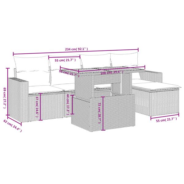 Grote foto vidaxl 6 delige loungeset met kussens poly rattan grijs tuin en terras tuinmeubelen