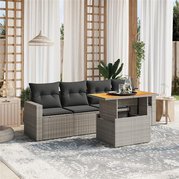 Grote foto vidaxl 5 delige loungeset met kussens poly rattan grijs tuin en terras tuinmeubelen