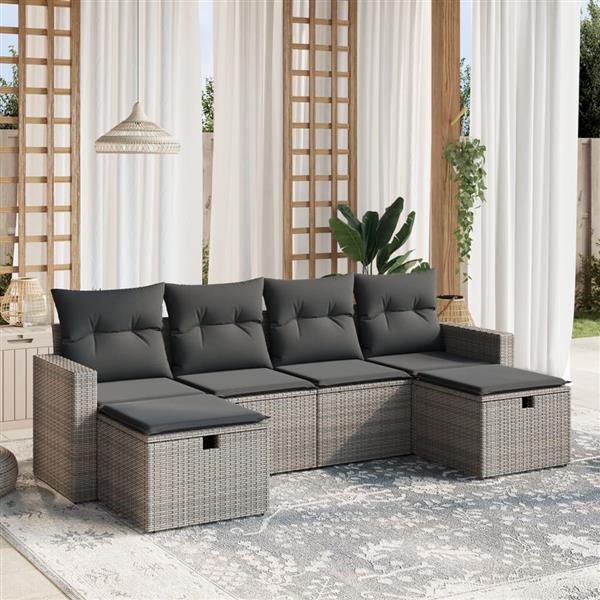 Grote foto vidaxl 6 delige loungeset met kussens poly rattan grijs tuin en terras tuinmeubelen