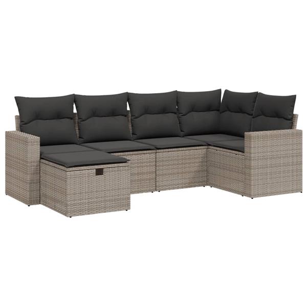 Grote foto vidaxl 6 delige loungeset met kussens poly rattan grijs tuin en terras tuinmeubelen