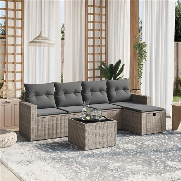 Grote foto vidaxl 6 delige loungeset met kussens poly rattan grijs tuin en terras tuinmeubelen