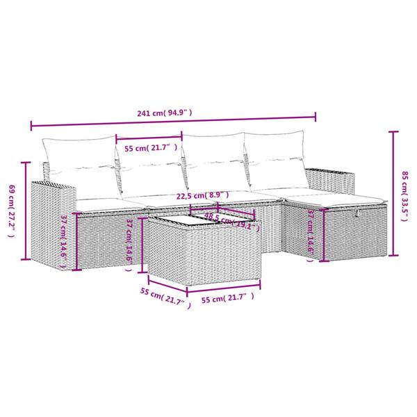 Grote foto vidaxl 6 delige loungeset met kussens poly rattan grijs tuin en terras tuinmeubelen