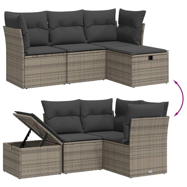 Grote foto vidaxl 4 delige loungeset met kussens poly rattan grijs tuin en terras tuinmeubelen