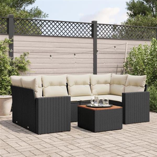 Grote foto vidaxl 7 delige loungeset met kussens poly rattan zwart tuin en terras tuinmeubelen