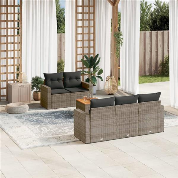 Grote foto vidaxl 6 delige loungeset met kussens poly rattan grijs tuin en terras tuinmeubelen