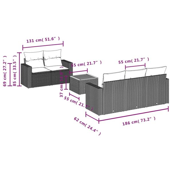 Grote foto vidaxl 6 delige loungeset met kussens poly rattan grijs tuin en terras tuinmeubelen