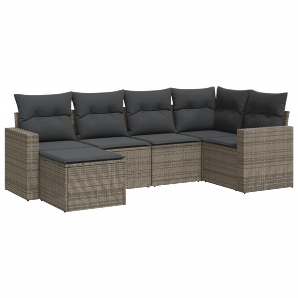 Grote foto vidaxl 6 delige loungeset met kussens poly rattan grijs tuin en terras tuinmeubelen