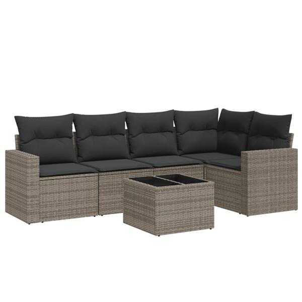 Grote foto vidaxl 6 delige loungeset met kussens poly rattan grijs tuin en terras tuinmeubelen