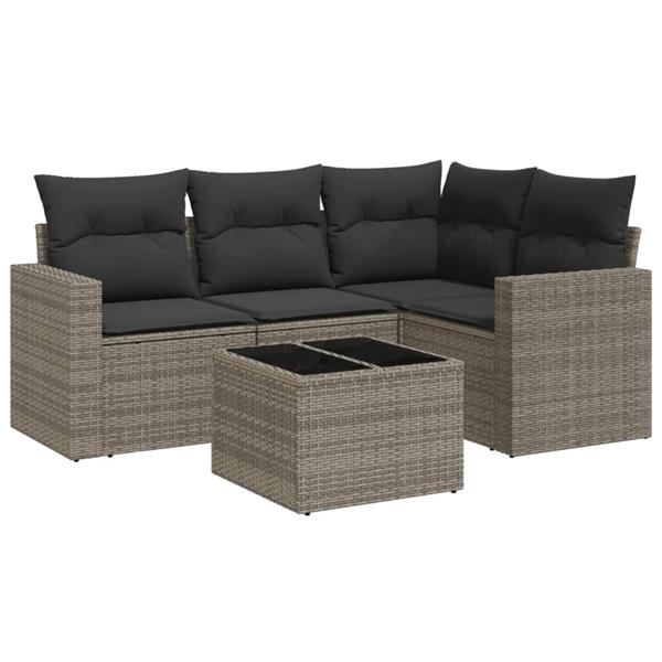 Grote foto vidaxl 5 delige loungeset met kussens poly rattan grijs tuin en terras tuinmeubelen