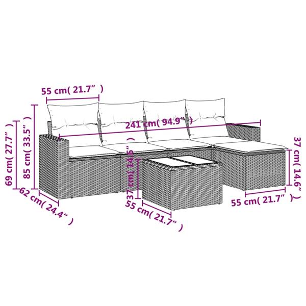 Grote foto vidaxl 6 delige loungeset met kussens poly rattan grijs tuin en terras tuinmeubelen