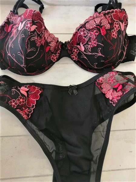 Grote foto chique zwarte bh met oudroze kant string 70b kleding dames ondergoed en lingerie merkkleding