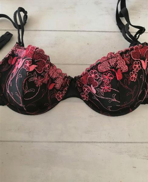 Grote foto chique zwarte bh met oudroze kant string 70b kleding dames ondergoed en lingerie merkkleding