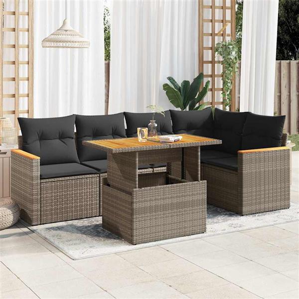 Grote foto vidaxl 5 delige loungeset met kussens poly rattan acacia grijs tuin en terras tuinmeubelen