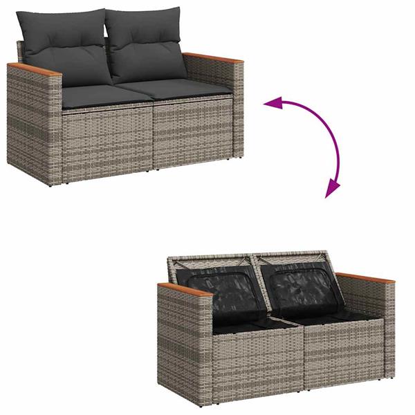 Grote foto vidaxl 5 delige loungeset met kussens poly rattan acacia grijs tuin en terras tuinmeubelen