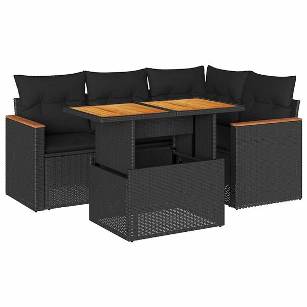 Grote foto vidaxl 5 delige loungeset met kussens poly rattan acacia zwart tuin en terras tuinmeubelen