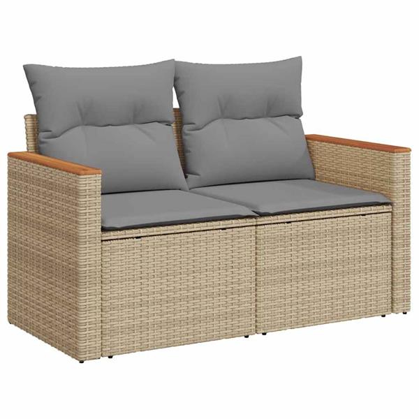 Grote foto vidaxl 5 delige loungeset met kussens poly rattan en acaciahout beige tuin en terras tuinmeubelen