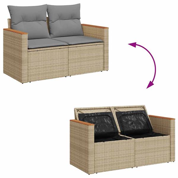 Grote foto vidaxl 5 delige loungeset met kussens poly rattan en acaciahout beige tuin en terras tuinmeubelen