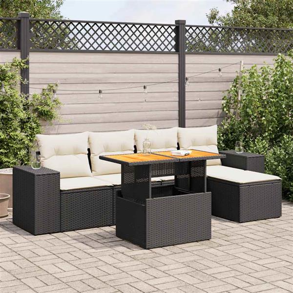 Grote foto vidaxl 6 delige loungeset met kussens poly rattan zwart tuin en terras tuinmeubelen