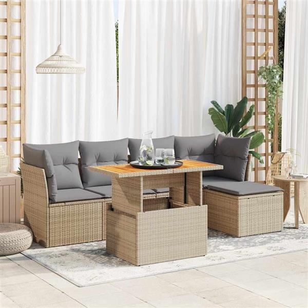 Grote foto vidaxl 6 delige loungeset met kussens poly rattan beige tuin en terras tuinmeubelen