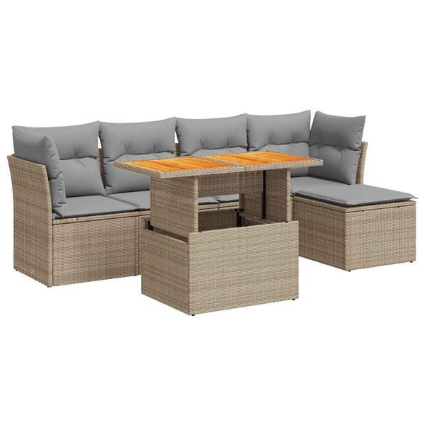 Grote foto vidaxl 6 delige loungeset met kussens poly rattan beige tuin en terras tuinmeubelen