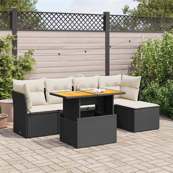 Grote foto vidaxl 6 delige loungeset met kussens poly rattan zwart tuin en terras tuinmeubelen