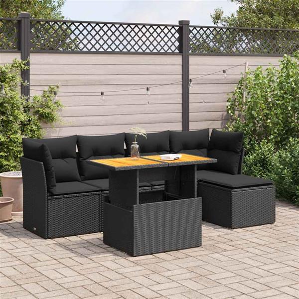 Grote foto vidaxl 6 delige loungeset met kussens poly rattan zwart tuin en terras tuinmeubelen