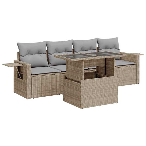 Grote foto vidaxl 5 delige loungeset met kussens poly rattan beige tuin en terras tuinmeubelen