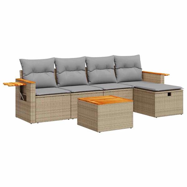 Grote foto vidaxl 6 delige loungeset met kussens poly rattan beige tuin en terras tuinmeubelen