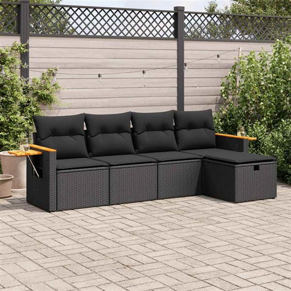 Grote foto vidaxl 5 delige loungeset met kussens poly rattan zwart tuin en terras tuinmeubelen