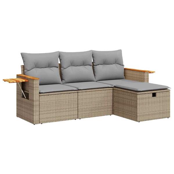 Grote foto vidaxl 4 delige loungeset met kussens poly rattan beige tuin en terras tuinmeubelen