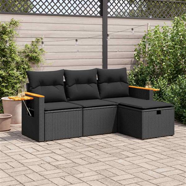 Grote foto vidaxl 4 delige loungeset met kussens poly rattan zwart tuin en terras tuinmeubelen