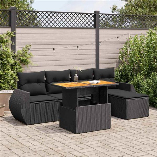 Grote foto vidaxl 6 delige loungeset met kussens poly rattan zwart tuin en terras tuinmeubelen