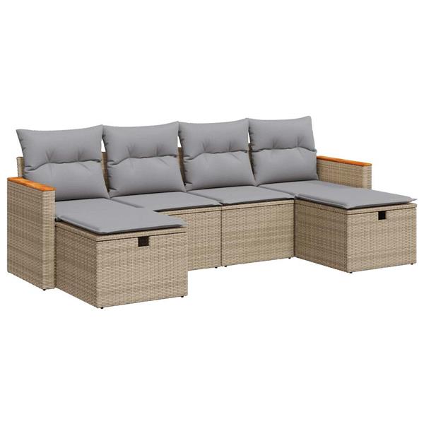 Grote foto vidaxl 6 delige loungeset met kussens poly rattan beige tuin en terras tuinmeubelen