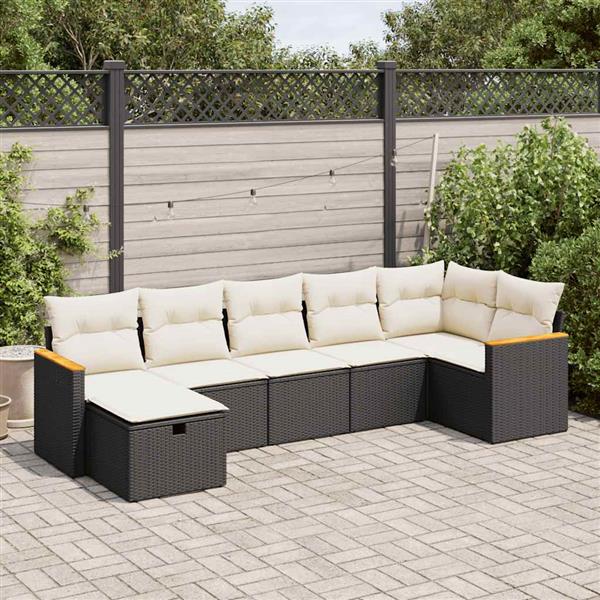 Grote foto vidaxl 7 delige loungeset met kussens poly rattan zwart tuin en terras tuinmeubelen