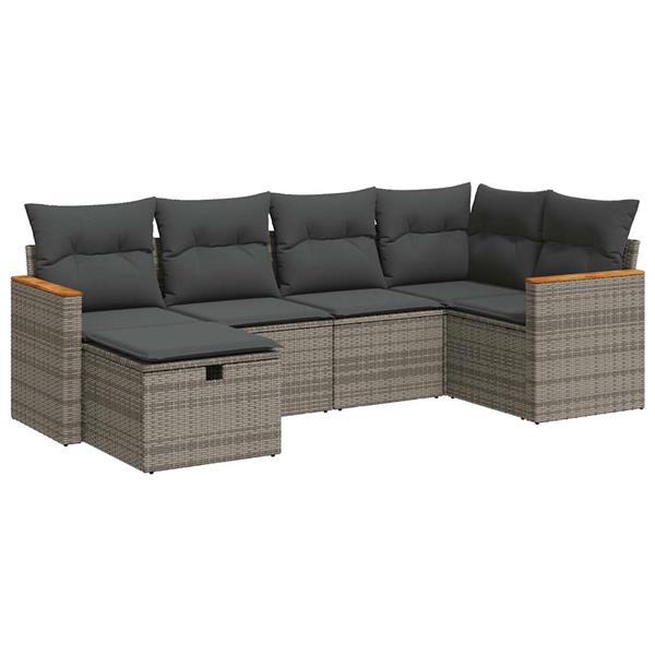 Grote foto vidaxl 6 delige loungeset met kussens poly rattan grijs tuin en terras tuinmeubelen