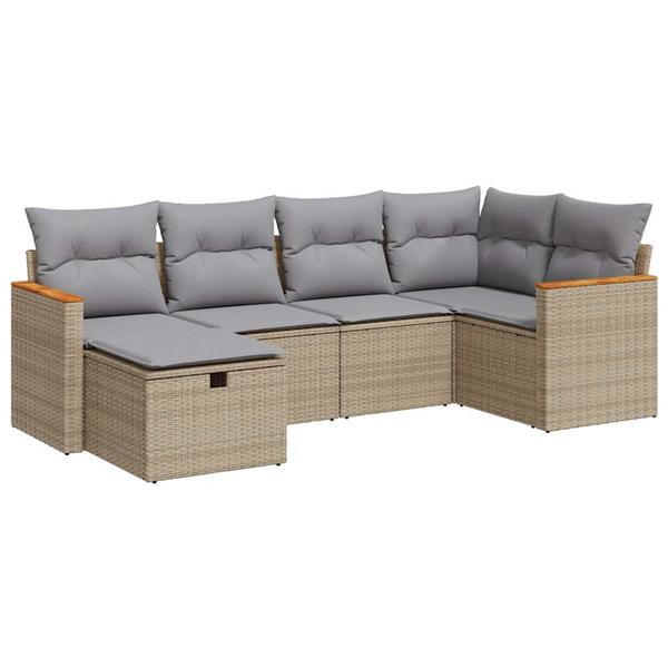 Grote foto vidaxl 6 delige loungeset met kussens poly rattan beige tuin en terras tuinmeubelen