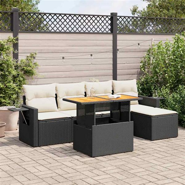 Grote foto vidaxl 6 delige loungeset met kussens poly rattan zwart tuin en terras tuinmeubelen