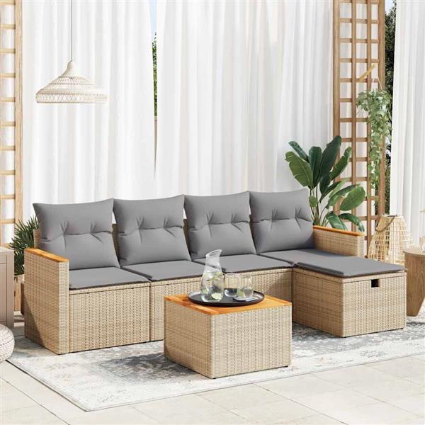 Grote foto vidaxl 6 delige loungeset met kussens poly rattan beige tuin en terras tuinmeubelen