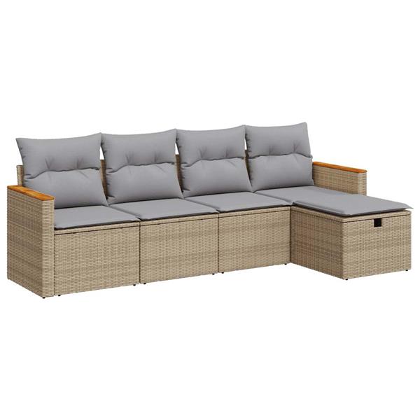 Grote foto vidaxl 5 delige loungeset met kussens poly rattan beige tuin en terras tuinmeubelen