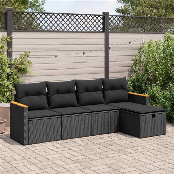 Grote foto vidaxl 5 delige loungeset met kussens poly rattan zwart tuin en terras tuinmeubelen