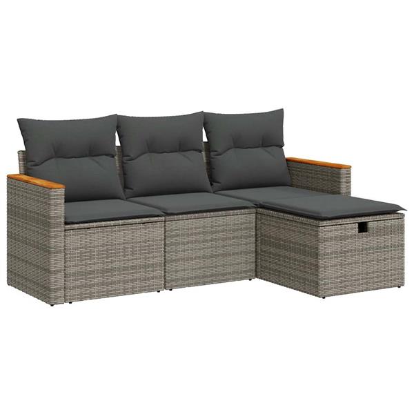 Grote foto vidaxl 4 delige loungeset met kussens poly rattan grijs tuin en terras tuinmeubelen