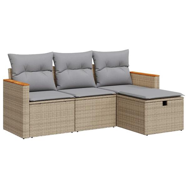 Grote foto vidaxl 4 delige loungeset met kussens poly rattan beige tuin en terras tuinmeubelen