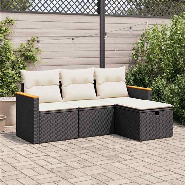 Grote foto vidaxl 4 delige loungeset met kussens poly rattan zwart tuin en terras tuinmeubelen